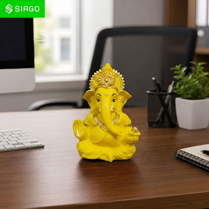 Premium Lord Ganesha Idol for Car Dashboard | 3.5 Inch Resin Ganpati Murti | Elegant Home & Office Decor Showpiece Yellow SIA488