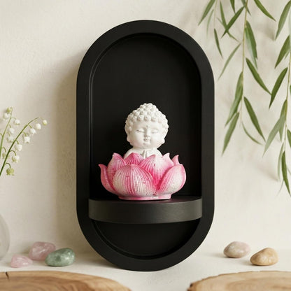 eCraftIndia White Lord Buddha Idol in Pink Lotus Base | Baby Buddha Statue for Car Dashboard Office Home Decor | Gift for Diwali Housewarming Birthday