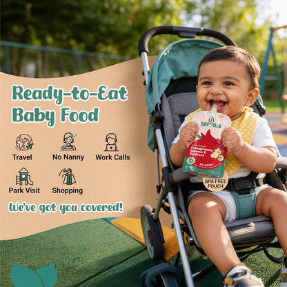 Li'l Sprouts FruGies Veggie Lover Combo Pack | Baby Food Puree | 4 Flavours | 6 Months+| Ready-to-Eat | Infant Travel Food | Pack of 4, 100g each | All Natural, No Salt, No Sugar and No Preservatives | Packed with Nutrients