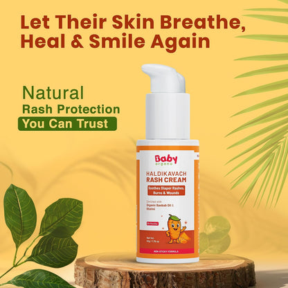 BabyOrgano Diaper Rash Cream for Babies 0+ Months | Fast Rash Relief | Baobab Oil, Khatmi, Yashad Bhasma & Turmeric | Ayurvedic Formula | Pediatrician & Dermatologically Tested | Non-Sticky | 50g