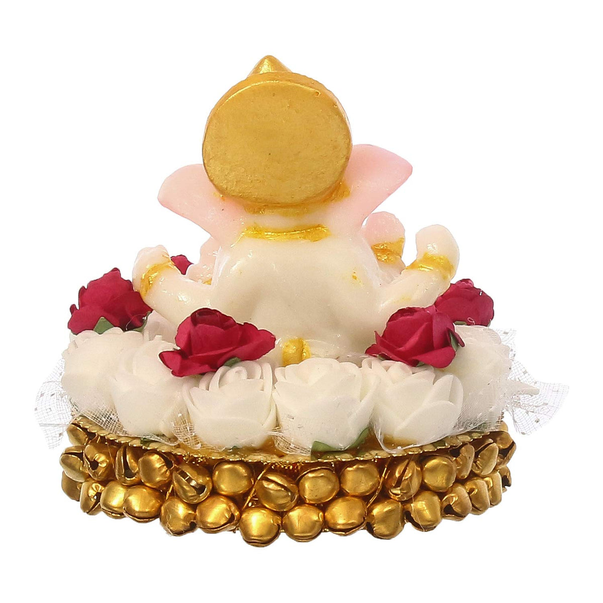 Lord Ganesha Idol on Decorative Handcrafted Plate with White Flowers