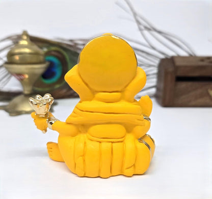 Gold Art India Ganesha Mango Terracotta Finish | for Car Dashboard | Gifting | Office Desk | Home Decor (2.9 inch)