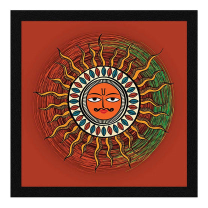 Sun Madhubani Art Painting, Sun Painting Vastu Wall Art, Photo Frame, Multicolor, Traditional, 13X13 in, Set of 1
