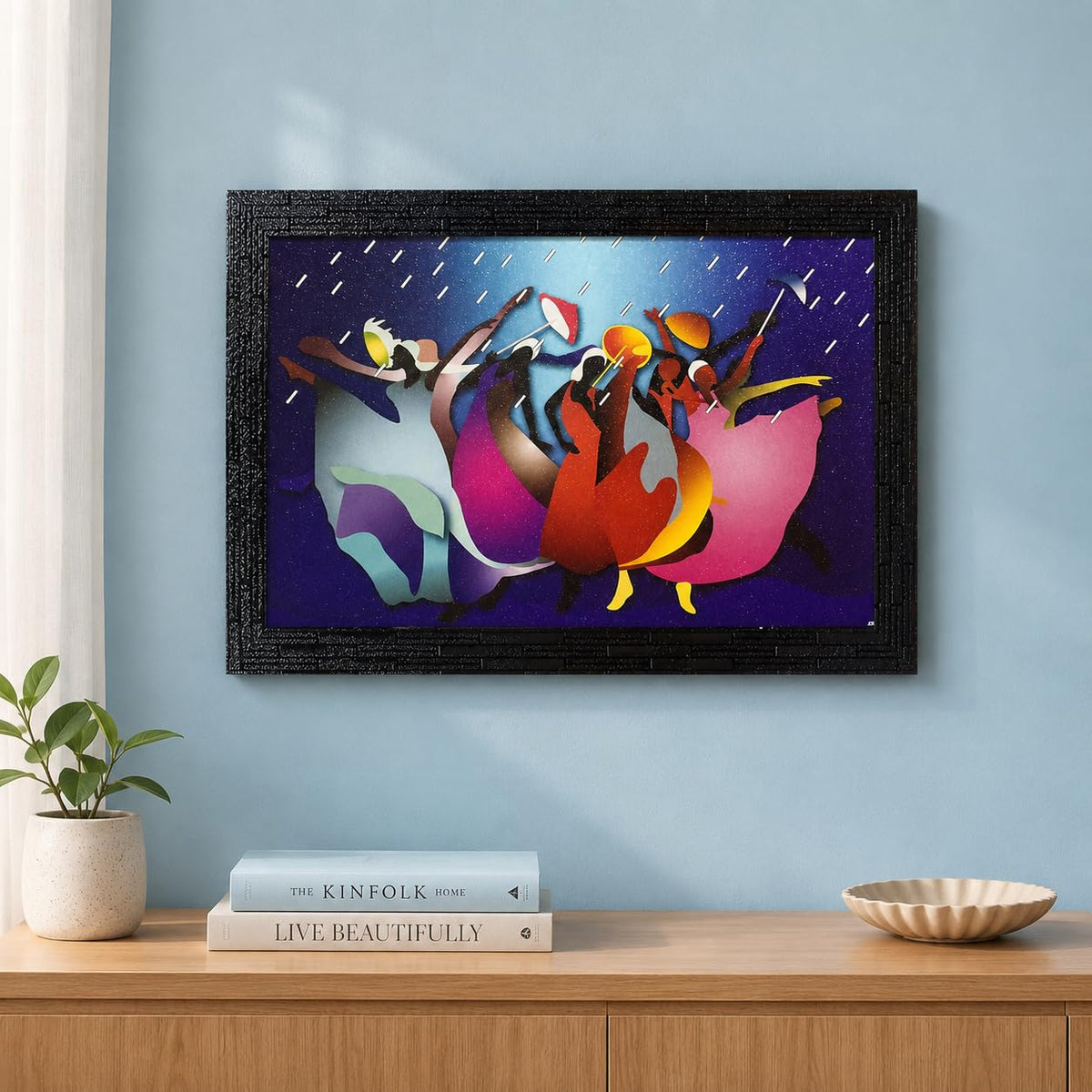 Wooden framed Modern Art Rain Painting | Ready to Hang- (Wooden Frame, Multicolor, 14 inch x 10 inch)