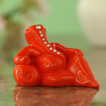 Polyresin Orange Ganesha Statue for Car Dashboard God Ganesh Murti Ganpati Idol Figurine with Double Side Tape