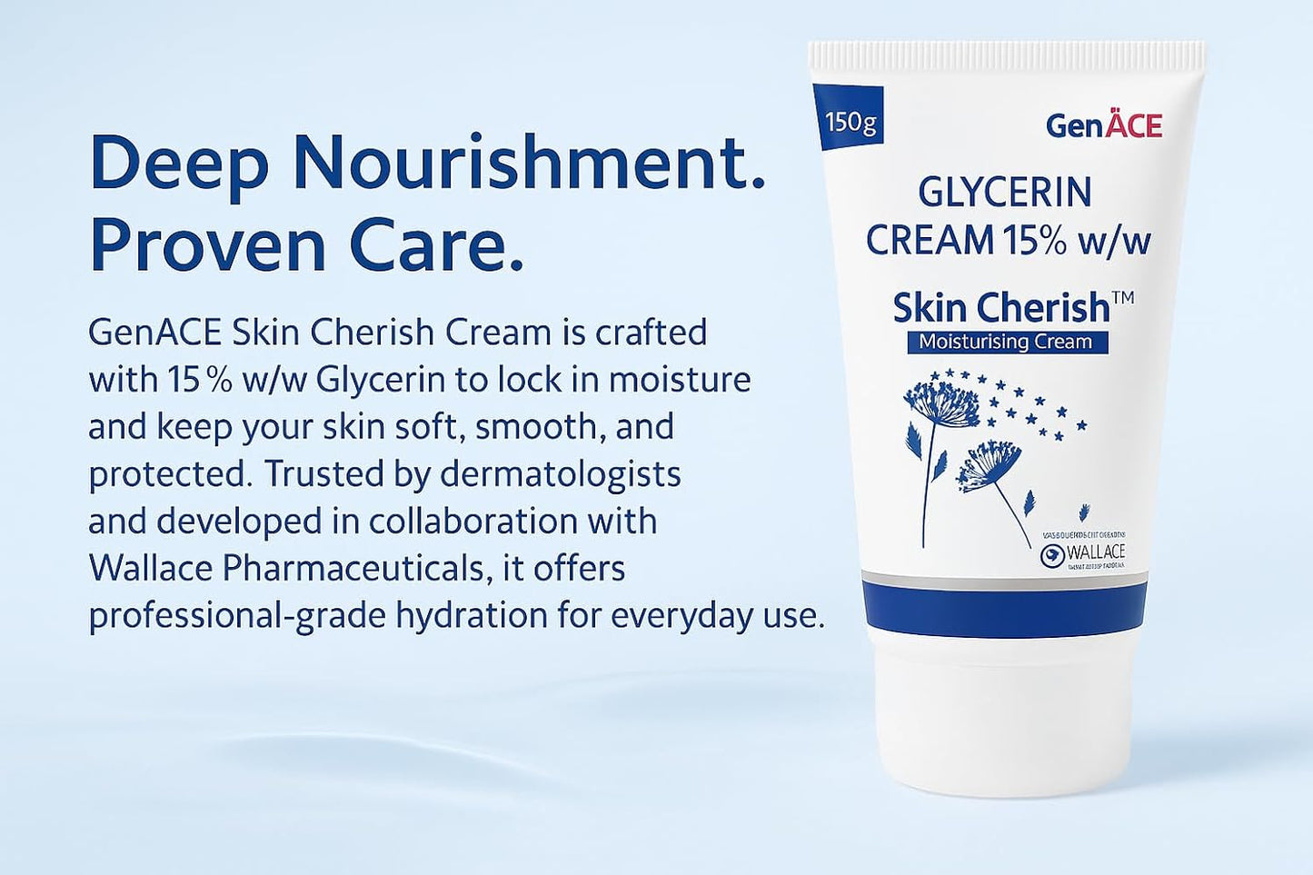 Skin Cherish Glycerin Cream 15% w/w – 150g | Deep Moisturizing Cream for Dry & Sensitive Skin | Hydrating, Nourishing & Soothing Formula | Dermatologically Tested