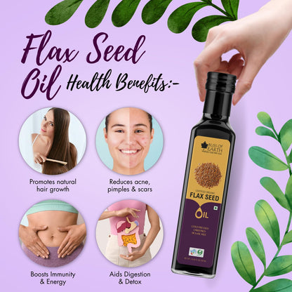 Bliss of Earth 500ML Certified Organic Flaxseed Oil for Eating & Hair, Cold Pressed & Hexane Free