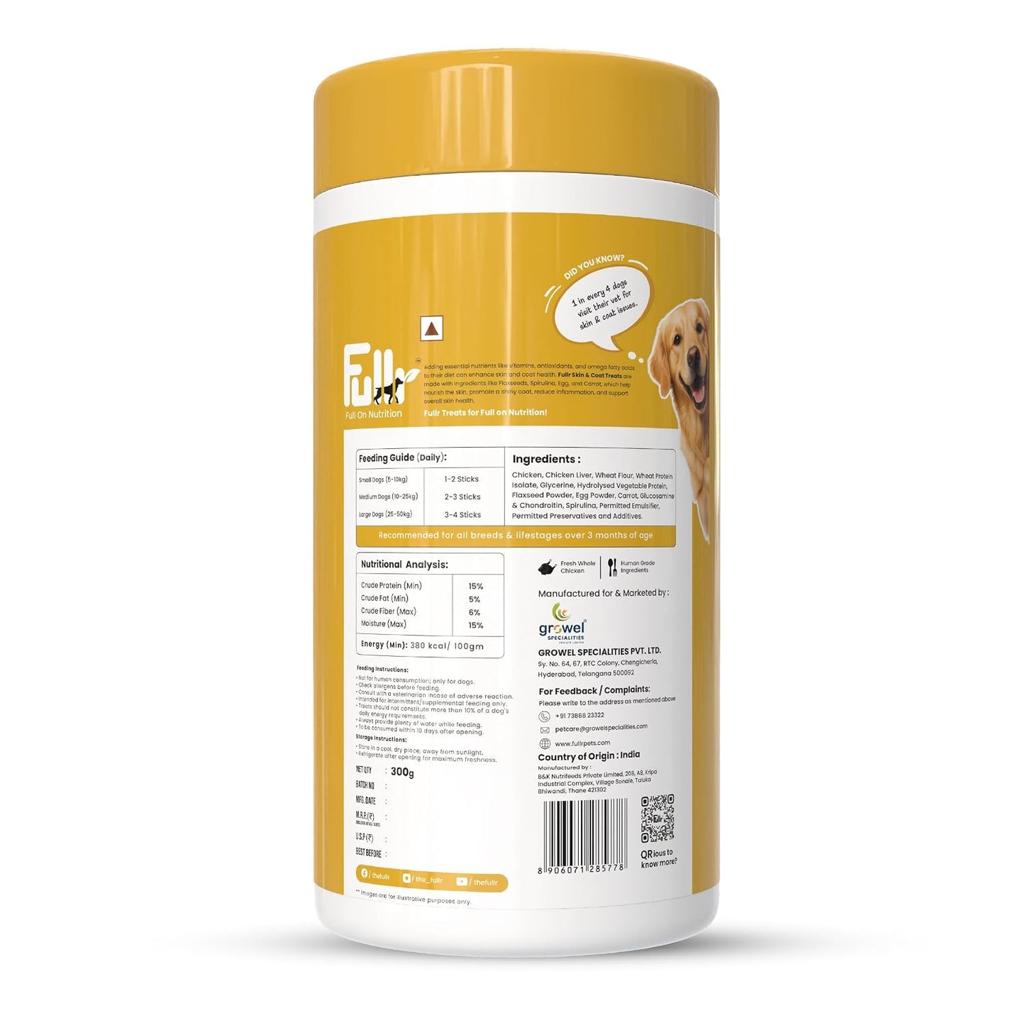 Fullr Skin & Coat Dog Biscuits for All Life Stages, Dog Treats Made with Salmon, Egg & Flaxseed, Healthy Dog Treats Made with Superfoods, Suitable for All Dog Breeds, 300 g