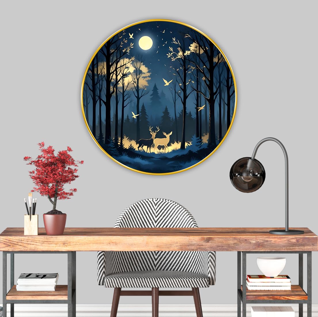 nature scenery modern art Premium Sparkle lamination Golden Slim Frame 50.8 cm x 50.8 cm Large Size, For Home/Office/Hotel painting GRL118