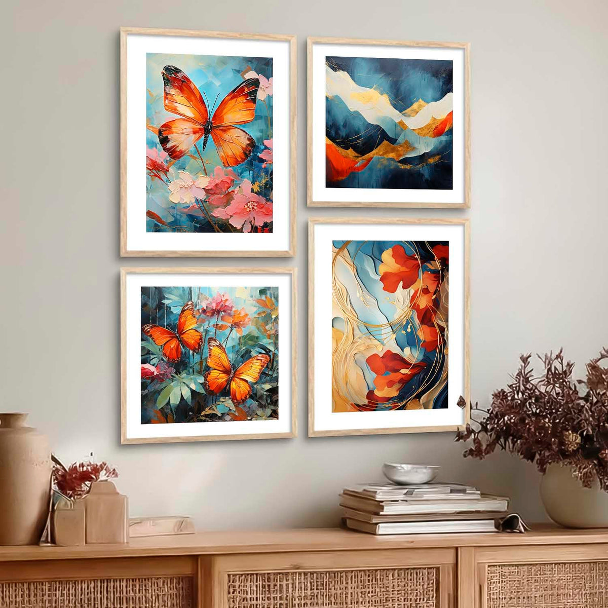 Premium Digital Paintings with Frame for Home Decoration - Painting for Living Room Bedroom Office - Painting for Wall Decoration - Pack of 4 (C)