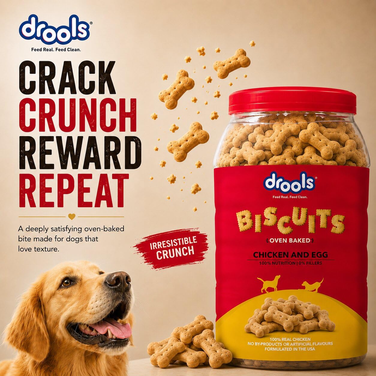 Drools All Life Stages Dog Treat Biscuits 800g Jar | Real Chicken Flavour | All Breed Formula | Promotes Lustrous Skin & Coat | Vitamins & Minerals | Reduces Tartar Build Up