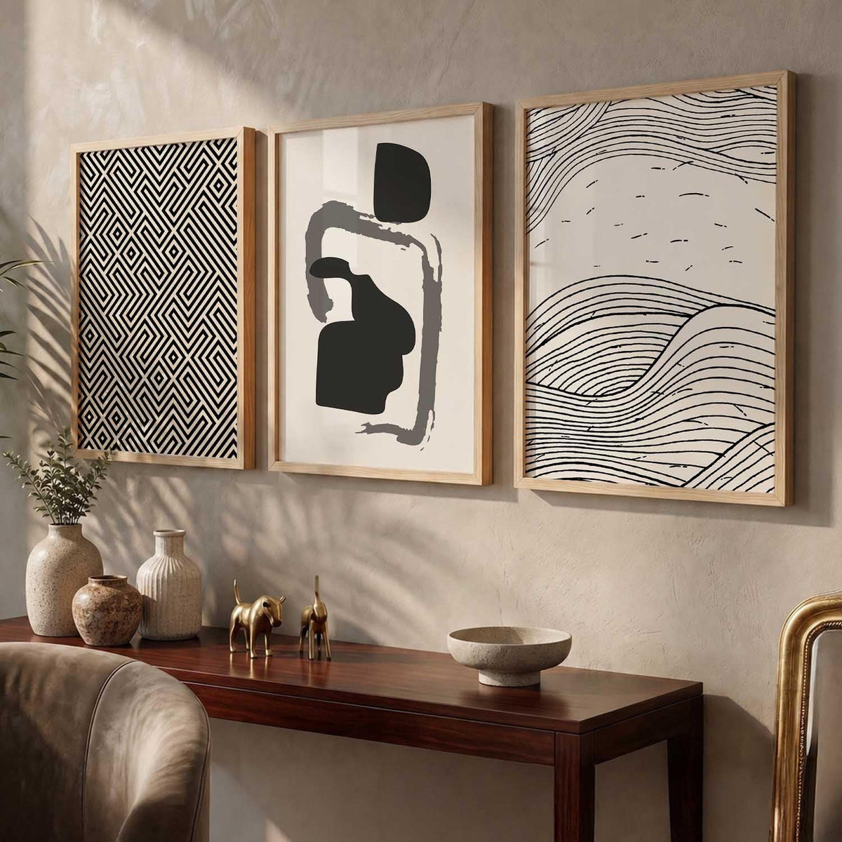 Modern Art Decorative Wall Art Print With Frame Pattern Paintings For Living Room Bed Room Hotel Wall Decor Digital Reprint Set of 3 (13X17 inch)