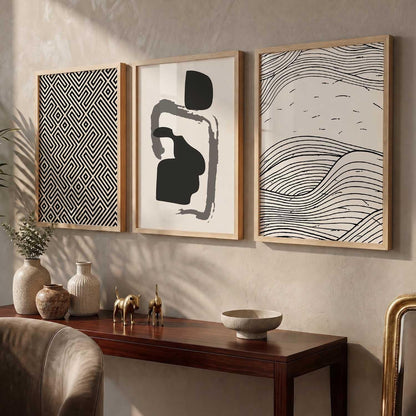 Modern Art Decorative Wall Art Print With Frame Pattern Paintings For Living Room Bed Room Hotel Wall Decor Digital Reprint Set of 3 (13X17 inch)