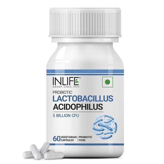INLIFE Probiotic Lactobacillus Acidophilus 5 billion CFU | Gut Health Supplement for Men Women | Digestive Health, Supports Immunity |With Probiotic Balance – 60 Veg Capsules (Pack of 1, 60)