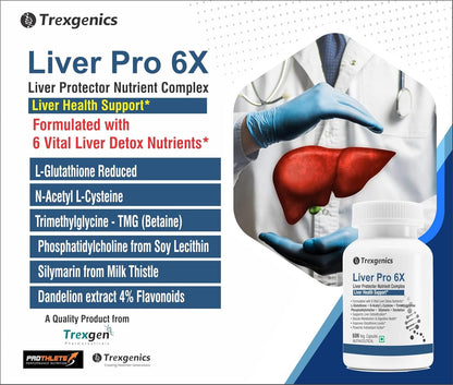 Trexgenics LIVER PRO 6X with L-Glutathione, Silymarin, N-Acetyl L-Cysteine, Phosphatidylcholine, Trimethylglycine (Betaine), Dandelion (60 Veg. Capsules (Pack of 1)