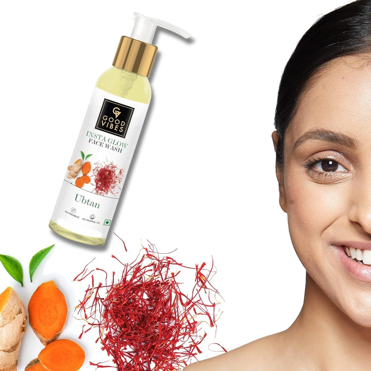 Good Vibes Ubtan Insta Glow Face Wash, 120 ml | Brightening, Soothing, Moisturizing Face Cleanser For All Skin Types | With Turmeric, Saffron, Vitamin B3 | No Parabens, Sulphates & Mineral Oil