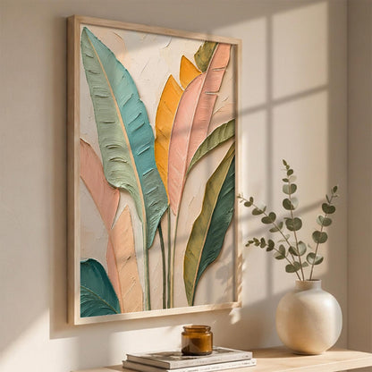 Decorative Modern Leaf Wall Art Painting With Frame | Leaf Painting For Living Room Bed Room Hotel Wall Decor Digital Reprint (14X20 inch)