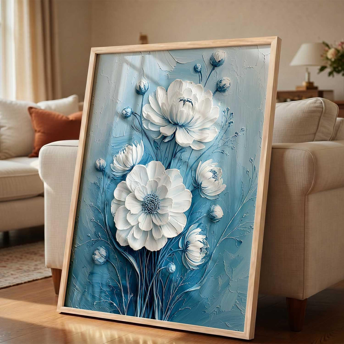 Aesthetic Flower Art Painting with Frame | Floral Wall Painting With Frame | Textured Digital Reprint For Home Decor Living Room Bedroom Wall Decor Set of 1 Size (13X17 INCH)