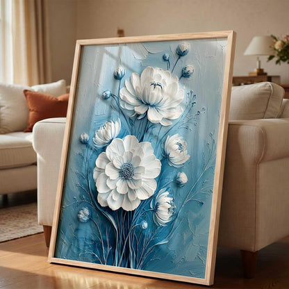 Aesthetic Flower Art Painting with Frame | Floral Wall Painting With Frame | Textured Digital Reprint For Home Decor Living Room Bedroom Wall Decor Set of 1 Size (13X17 INCH)