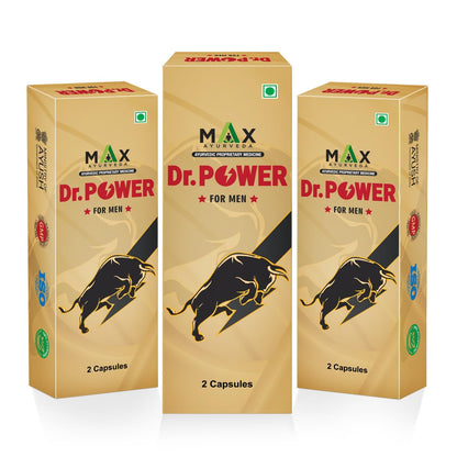 Max Ayurveda Dr. Power Capsules for Men | 100% Ayurvedic & GMP Certified | Stamina, Power and Energy Booster | Pack of 3 (2 Capsules Each)