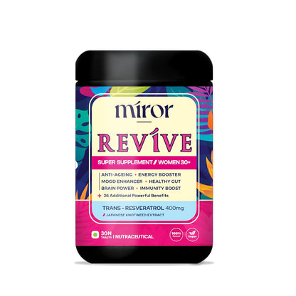 Miror Revive Anti-Aging & Women’s Daily Wellness Supplement with Resveratrol, Glutathione, Curcumin, Probiotics & CoQ10, Energy, Skin Glow, Gut Health & Immunity Support, Non-GMO, (30 Days Pack)