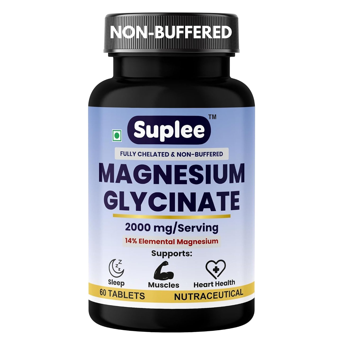 Suplee Magnesium Glycinate 2000mg per Serving | Fully Chelated Non-Buffered Bisglycinate (282mg Elemental Yield) | Supports Deep Sleep, Muscle Recovery & Heart Health | Gentle on Stomach | 60 Vegetarian Tablets