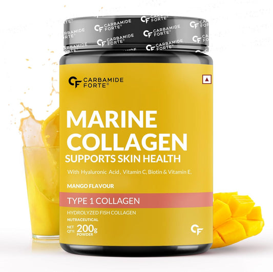 Carbamide Forte Marine Collagen Powder Supplement - for Skin Fish Collagen Powder for Women & Men - 200 Grams Powder - Alphanso Mango Flavour