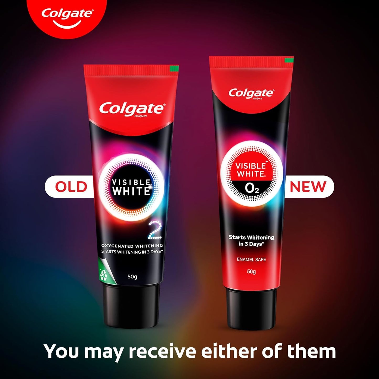 Colgate Visible White O2, Teeth Whitening Toothpaste (50g) for noticeably whiter teeth starting in 3 days with Active Technology, Enamel Safe Teeth Whitening & Fresh Breath