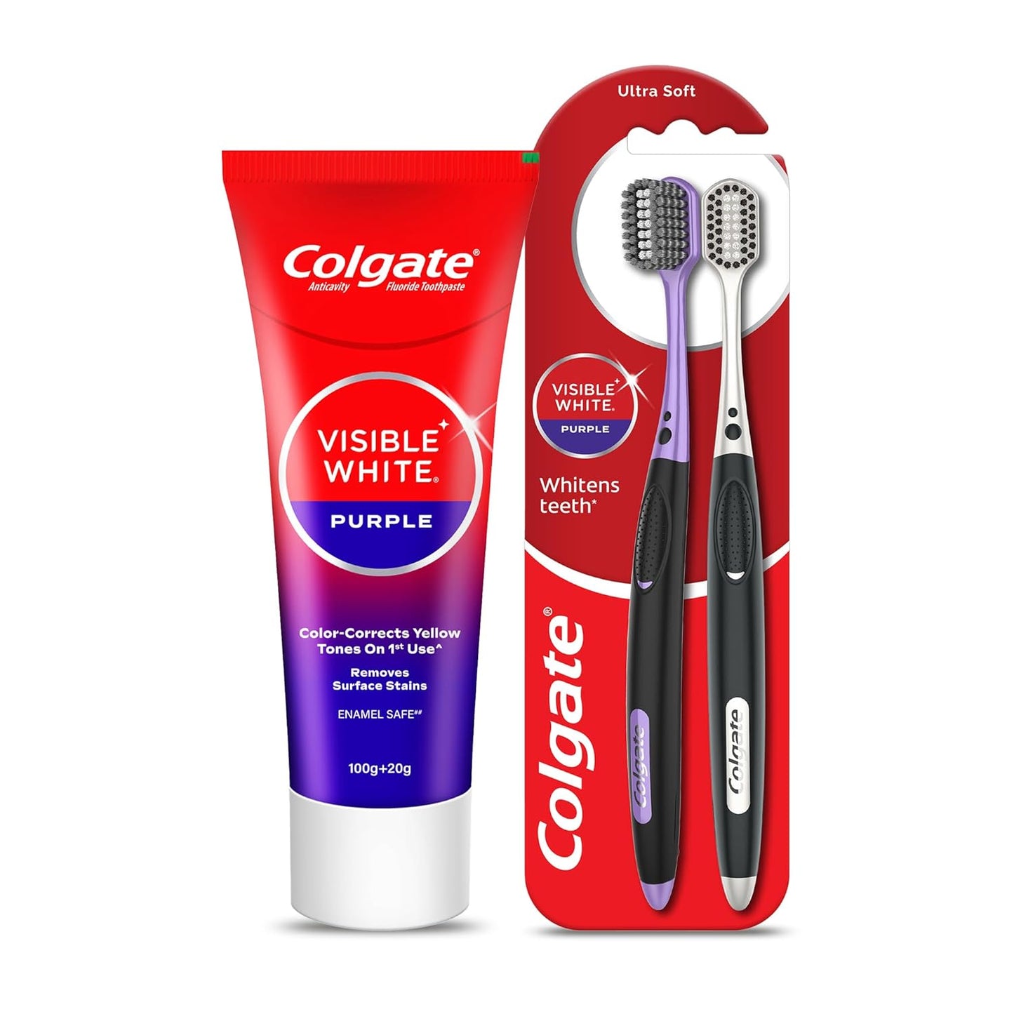 Colgate Visible White Purple Toothpaste 120g and Toothbrush (Pack of 2) Combo