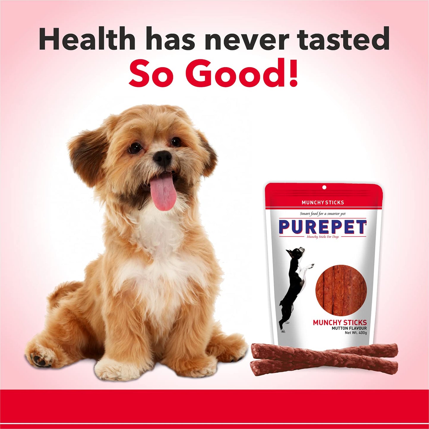 PUREPET Dog Treat Munchy Sticks, Mutton Flavour 400G Pack, All Life Stages