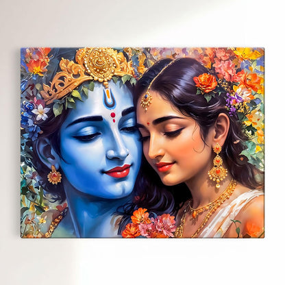 Canvas Radha Krishna Wall Painting, Big Size Wall Art Painting For Living Room, Bedroom, Multicolor, Abstract, 58.0 X 45.0 cm, Set of 1