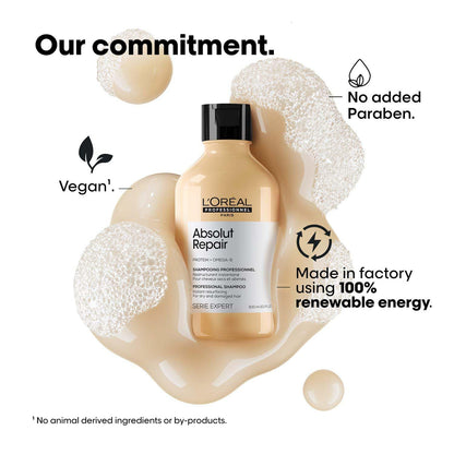L'Oréal Professionnel Absolut Repair Shampoo for Dry & Damaged Hair - 300ml | Professional shampoo for Strengthening and Repairing Hair, With Protein & Omega-9, For Men & Women