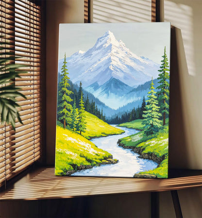 Canvas Mountain Painting Vastu, Flowing Water Painting For Vastu, Multicolor, Landscape, Nature, 58.0 X 45.0 cm, Set of 1