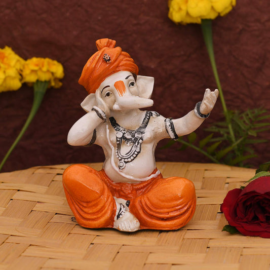 Polyresin Lord Musical Ganesh Statue, 5 x 3 x 2 Inches, Multicolor