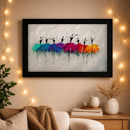 Wood Dancing Girls Framed Painting, Multicolour, Abstract, 12 x 18 inch