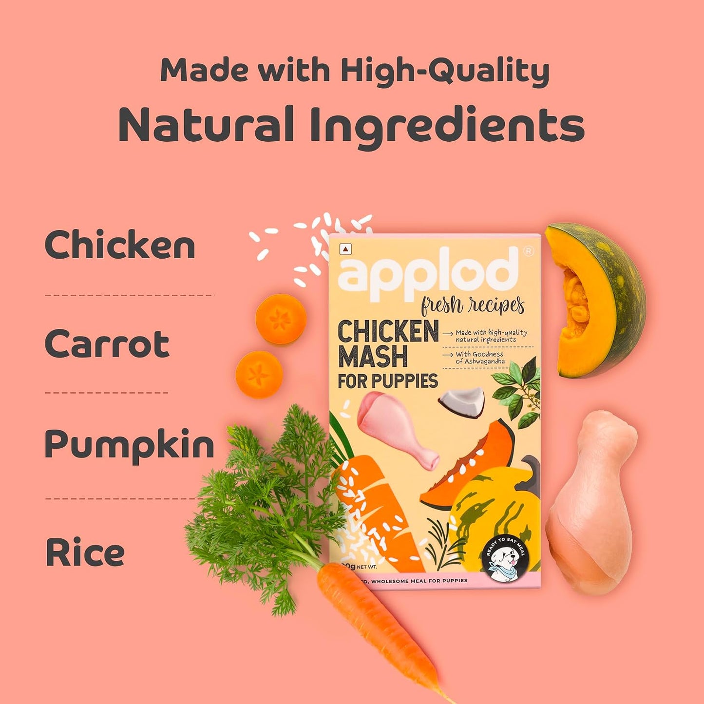 applod Chicken Mash Fresh Dog Food for Puppies | Soft Easy-to-Digest High-Protein Chicken Meal | Supports Growth, Immunity & Healthy Development | 300g