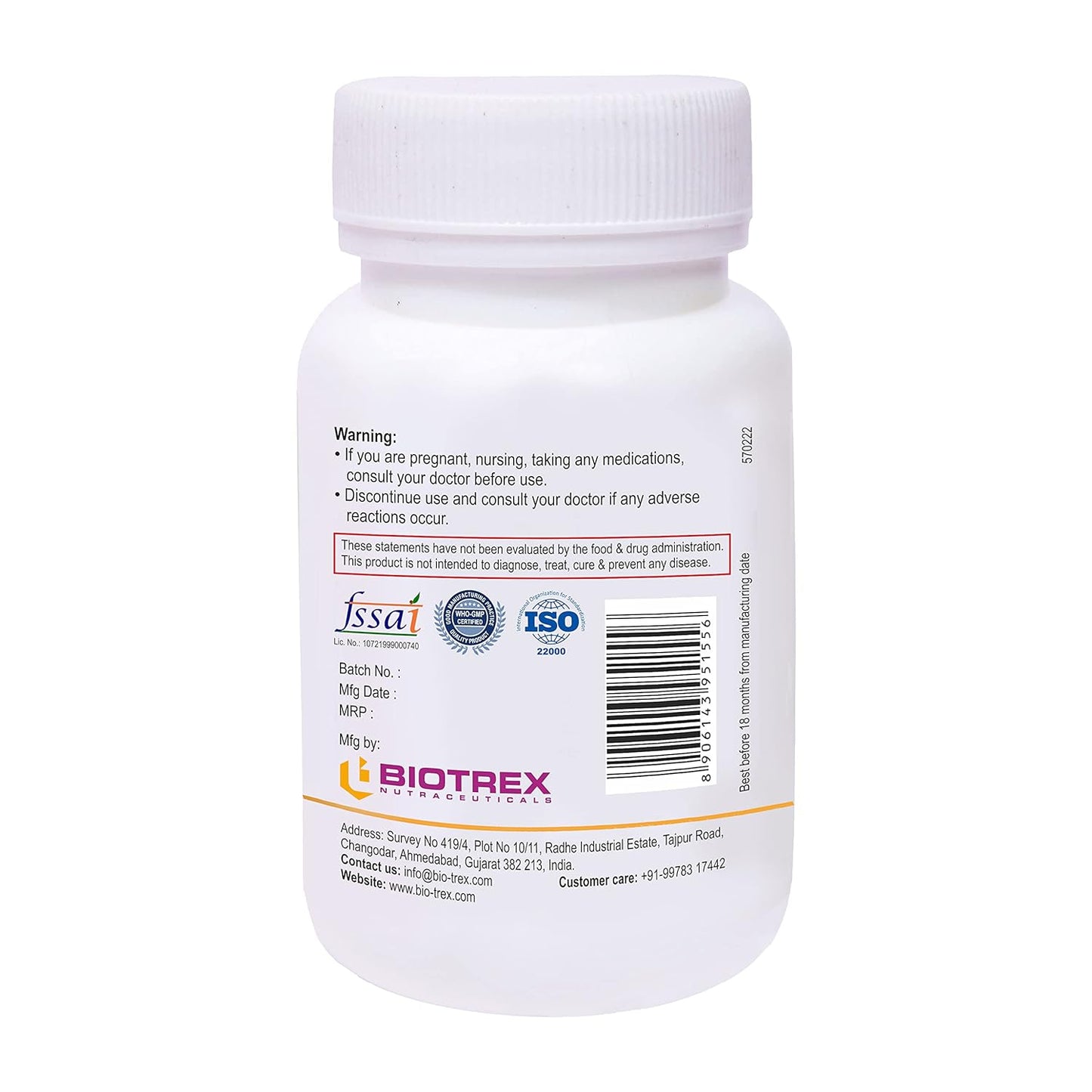 Biotrex Nutraceuticals Slippery Elm 400mg 60 Veg Capsules, Dietary supplement to strengthen Immune System, nutritional supplement, multivitamins, vitamin for men, women and adults, health supplements