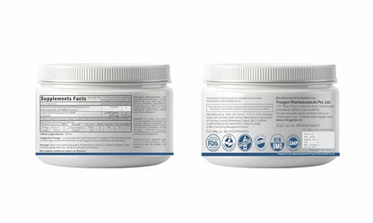 Two containers of a supplement with labels on a white background