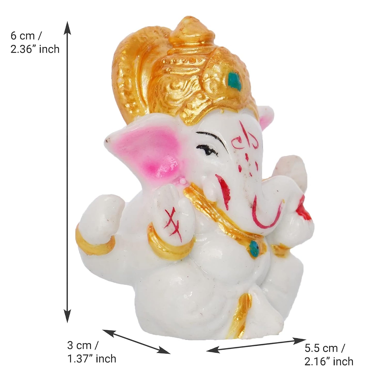 eCraftIndia White Resin Lord Ganesha Idol with Golden Mukut| Lord Ganesha Idol for Home Decor Office Car Dashboard| Ganesha Statue for Puja Room| Ganpati Murti| God Statue Gift for Diwali, Birthday