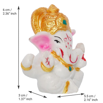 eCraftIndia White Resin Lord Ganesha Idol with Golden Mukut| Lord Ganesha Idol for Home Decor Office Car Dashboard| Ganesha Statue for Puja Room| Ganpati Murti| God Statue Gift for Diwali, Birthday