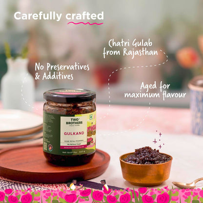 Two Brothers Natural Gulkand | Rose Petal Jam Made Without Refined Sugar | Sweetened with Raw Honey & Mishri | Natural & Traditional Preserve | Desi Gulab Gulkand