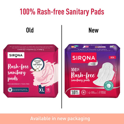 Sirona Max Sanitary Pads for Women | XL (Pack of 30 Pads) | 100% Rash Free & Toxic-Free | Organic Cotton Sanitary Pad | Up to 0% Leakage, Comfortable & High Absorbency