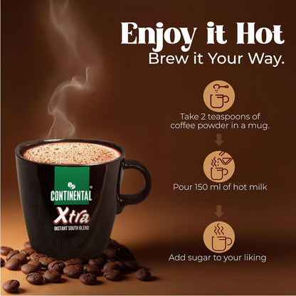 Continental Coffee XTRA Instant Coffee Powder | 200g Jar | 30% Chicory and 70% Robusta Coffee | Medium Roast Instant Coffee | Granulated Instant Coffe