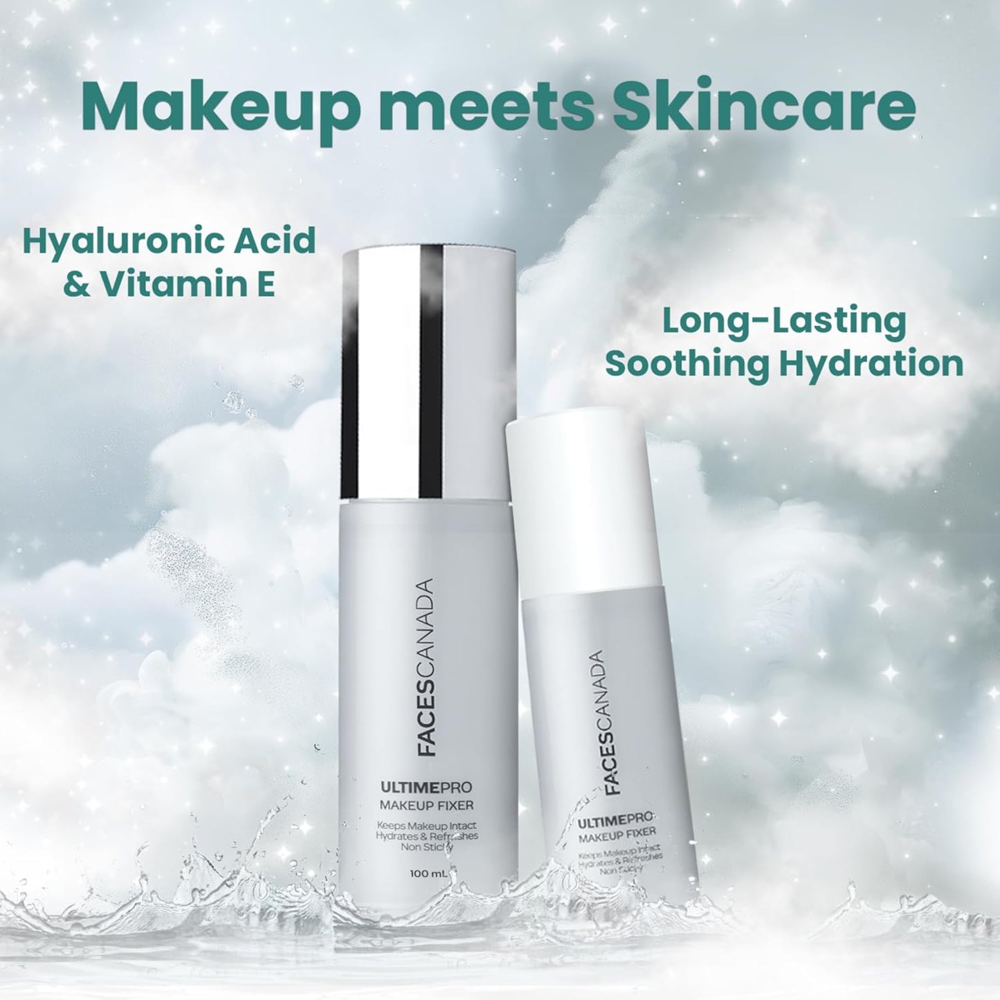 FACES CANADA Ultime Pro Makeup Fixer, 100 ml | Long Lasting Makeup Setting Spray | Keeps Makeup Intact | Hydrates, Soothes & Refreshes Skin | Hyaluronic Acid & Vitamin E Enriched | No Alcohol