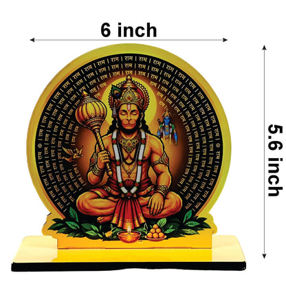 Wooden Hanuman Ji with Circular Design| Spiritual Tabletop Showpiece for Home, Office Desk, Temple, Living Room Decor, Religious Gift Item (5.6 x 6 Inch)