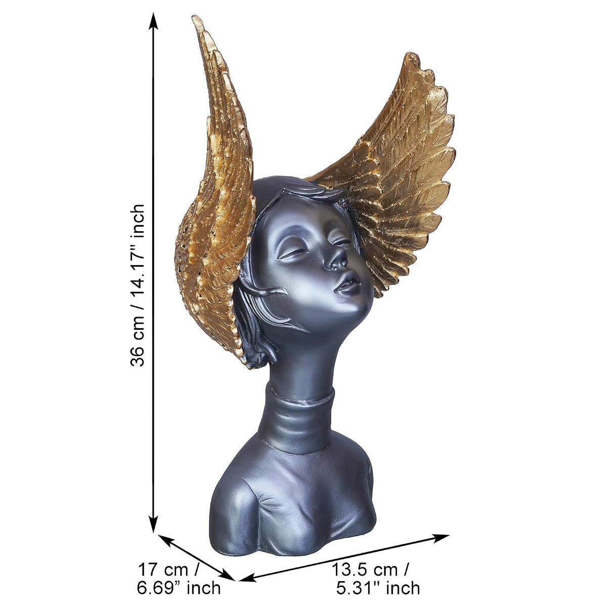 Grey Golden Resin Fairy Lady Statue Showpiece for Home Decor Living Room Bedroom Office Desk Table TV Unit | Women's Day Gift for Ladies Friends | Housewarming Birthday Gift for Women