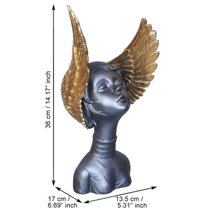 Grey Golden Resin Fairy Lady Statue Showpiece for Home Decor Living Room Bedroom Office Desk Table TV Unit | Women's Day Gift for Ladies Friends | Housewarming Birthday Gift for Women