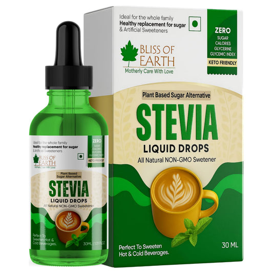 Bliss of Earth Stevia Liquid Drops Sugar free Zero Calorie Diabetic and Keto Friendly Sugar Substitute Glycerin Free 99.8% REB Glass Bottle Pack 30ml