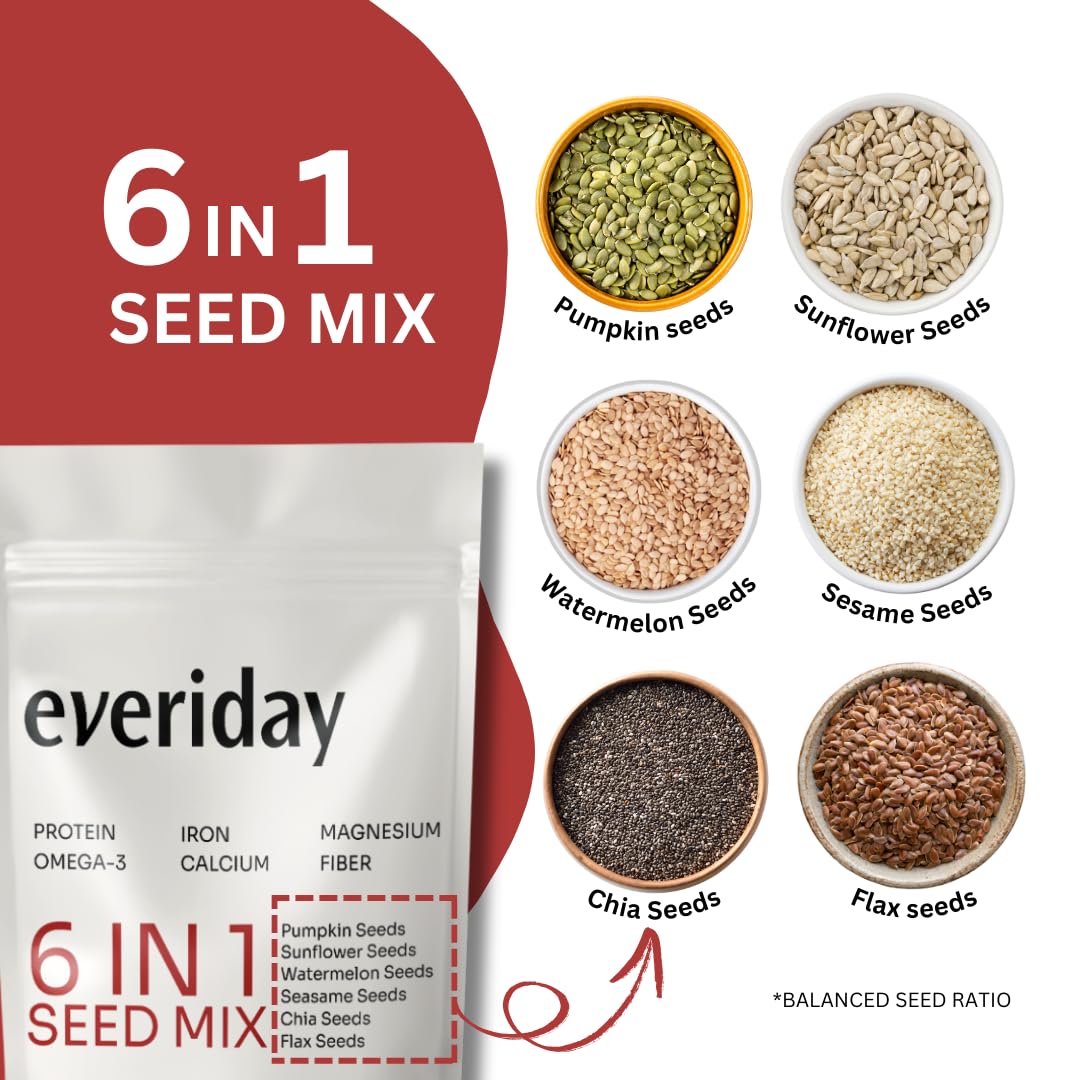 Everiday Spicy Peri Peri Roasted 6-in-1 Super Seed Mix | 250g | Pumpkin, Sunflower, Watermelon, Sesame, Chia & Flax | Healthy Crunchy Snack for Daily Nutrition | High Protein, Fibre & Omega-3 | Vegan & Gluten-Free