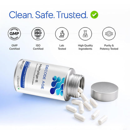 Decode Age Methylated Vitamin B-Complex Supplement Methylated Formula, B-Complex Vitamins, Advanced Absorption, Daily Supplement, Men & Women